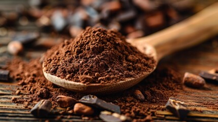 Cocoa powder with cocoa beans and cocoa mass