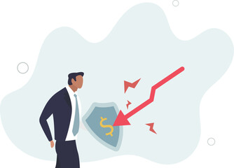 Fight with inflation or economic recession, protect wealth from crisis market loss, insurance or safety for interest rate hike.flat design with people.