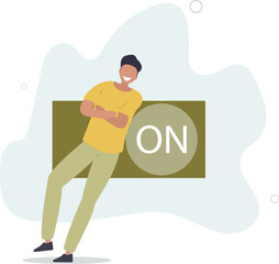 setting or preference concept.smart businessman push setting button switch to on position.flat design with people.