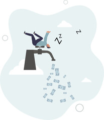 Make money while sleeping, passive income streams with side hustle, dividends, property rental or investment profit concept.flat design with people.