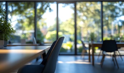 Blurred Office Space with Soft Daylight and Professional Ambiance