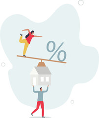 Mortgage payment, house loan interest rate or balance between income and debt or loan payment, financial risk concept.flat design with people.