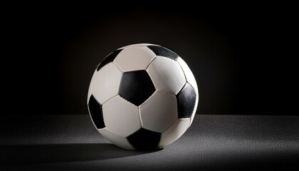 Fototapeta premium A black and white soccer ball sits on a black background