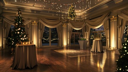 Fototapeta premium Illustration of a glamorous holiday party venue with elegant decor. 