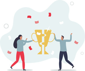 solution for best result, teamwork to help success and achieve goal together concept.flat design with people.