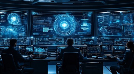 A modern office filled with professionals from various fields interacting with holographic displays at their workstations illustrating the integration of advanced technology into daily workflows