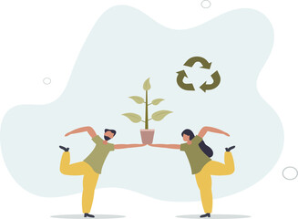 Environment care as green and nature friendly recycling.flat design with people.