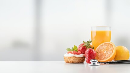 HMO plan documents laid out on a kitchen table, with a healthy breakfast and a stethoscope, symbolizing comprehensive health coverage and wellbeing.