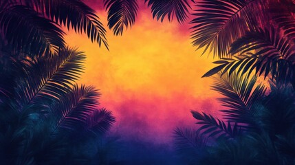 Intricate Palm Patterns Against a Warm Sunset Sky