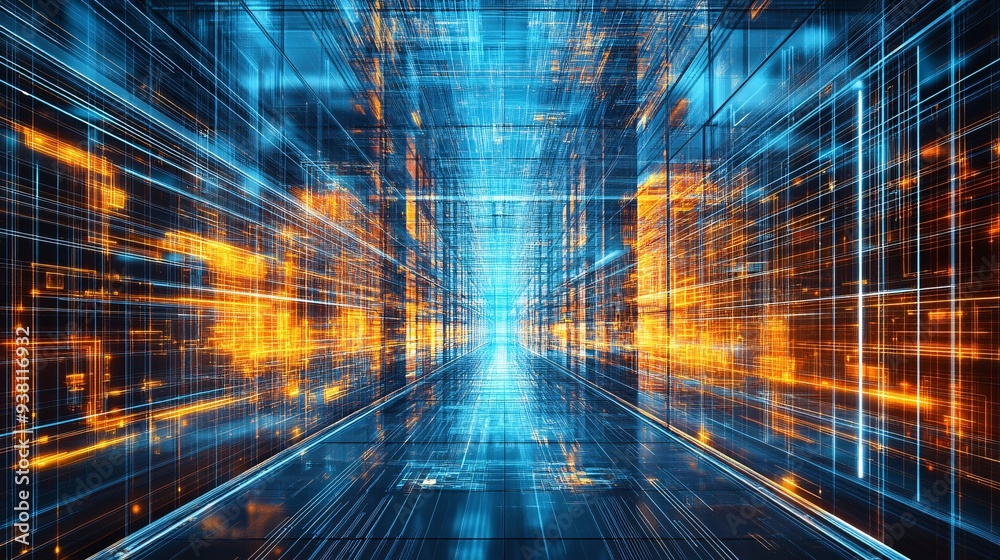 Poster A spacious modern office where professionals use 3D holograms to visualize and solve complex design problems reflecting a futuristic approach to workplace productivity Stock Photo with copy space