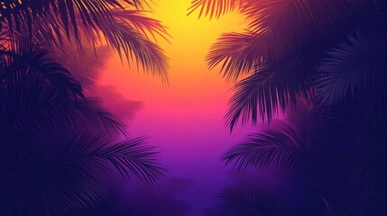 Fototapeta premium Intricate Palm Leaf Patterns Against a Sunset Gradient