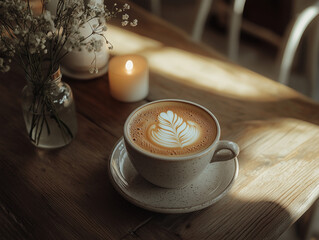 Coffee latte art beautiful photo, calm, relax, soft colours