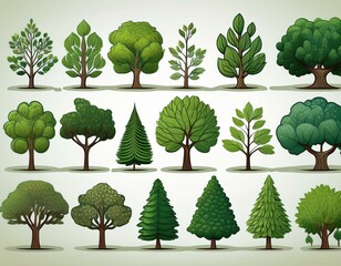 A collection of trees in various sizes and shapes