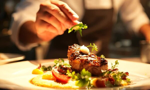 Chef Finishing a Gourmet Meal