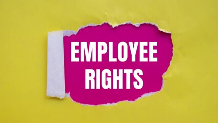 Employee rights message writing on ripped torn yellow paper on pink background. Conceptual employee rights symbol.