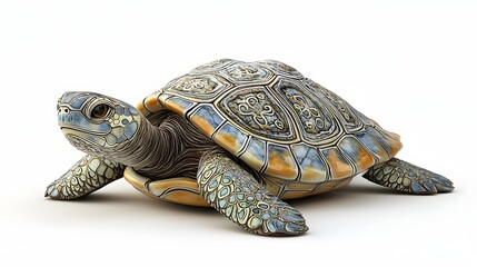 68. **A lifelike 3D render of a ceramic tile art showcasing a charming turtle with elaborate shell patterns, isolated on a white background