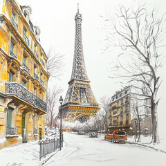 Dessin de la Tour Eiffel - Paris