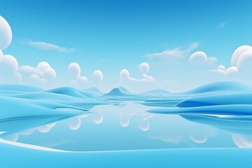 Dreamy Blue Landscape with Reflective Water