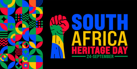 South Africa Heritage Day geometric shape pattern background or banner design template. Holiday concept. Template for background, banner, card, poster, placard, design template with unique shapes.