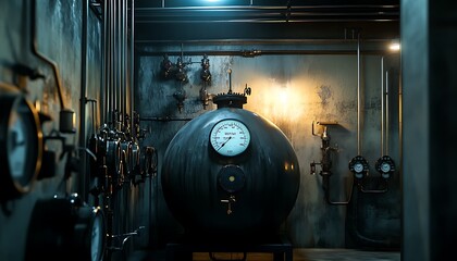 Chemical Tank in Confined Industrial Space with Dim Lighting and Dark Tones
