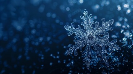 An isolated snowflake on a dark background.