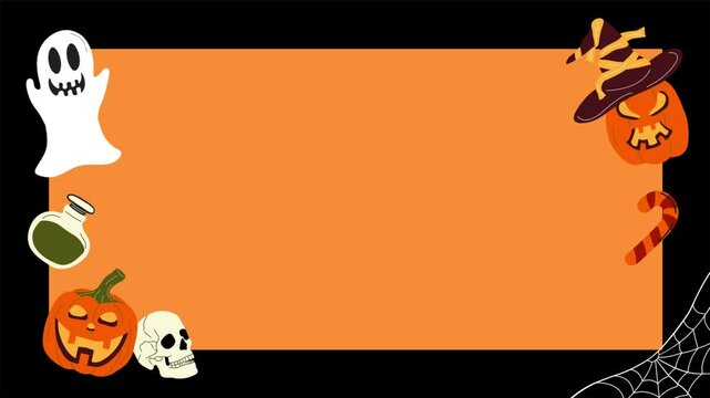 Halloween animated border banner with spooky, pumpkin, skull cartoon style.