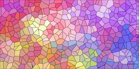 Abstract Seamless Multicolor Broken Stained-Glass Geometric Retro Tiles Pattern and Quartz Crystal Voronoi Diagram Background for Website, Fabric Printing, Brochures, Luxury/Premium Packaging	