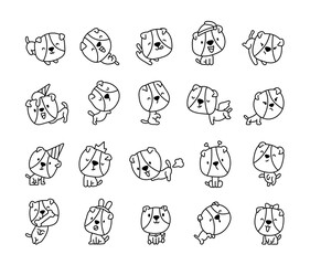 A cheerful dog with a big head. Coloring Page. Cartoon animal character. Hand drawn style. Vector drawing. Collection of design elements.