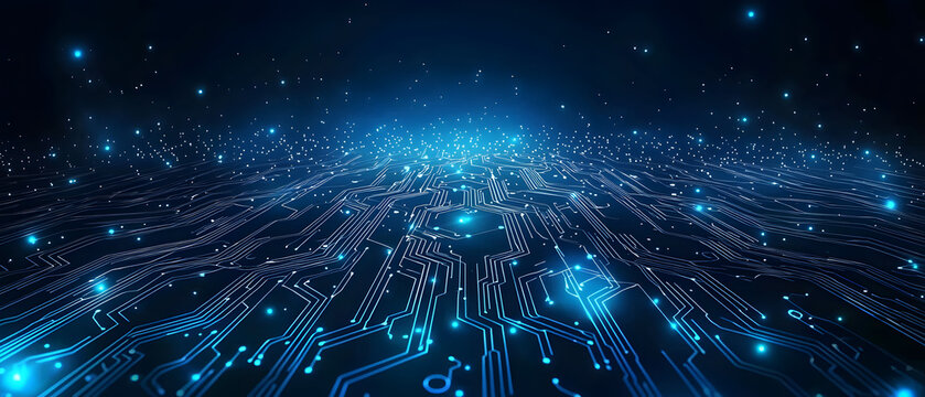 
A flat vector illustration of a coding concept, deep blue theme, technology background, code snippets flowing across, binary codes integrated into the design, subtle glow effects, dark blue tones