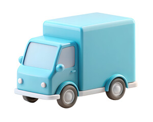 Blue delivery truck 3D illustration, featuring a cute, simplified design of a blue delivery truck with a boxy shape. Isolated on transparent background, png.