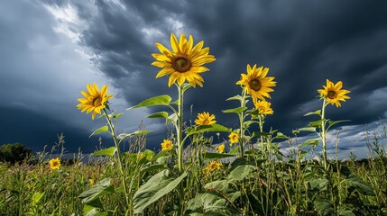 Sunflowers Against Stormy Sky