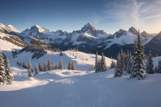 Paysage Hivernal des Montagnes Rocheuses : For&ecirc;ts Enneig&eacute;es et Sommets Majestueux
