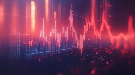 Red and blue abstract data trend lines on a dark background