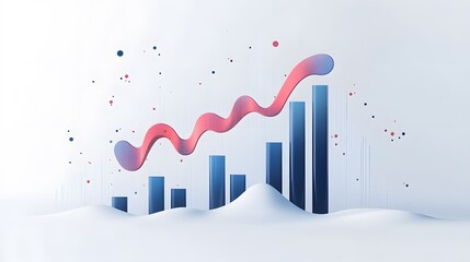 Abstract visualization of financial market trends with dynamic bar charts and line graphs