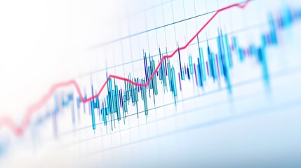 Urban financial data integration with bar charts and a red line graph overlaying a cityscape