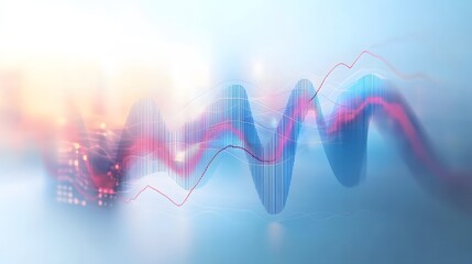 Smooth gradient of financial data visualization with flowing line graphs and soft light effects