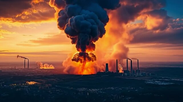 image showing a huge plume of smoke emerging from an explosion in industry. 