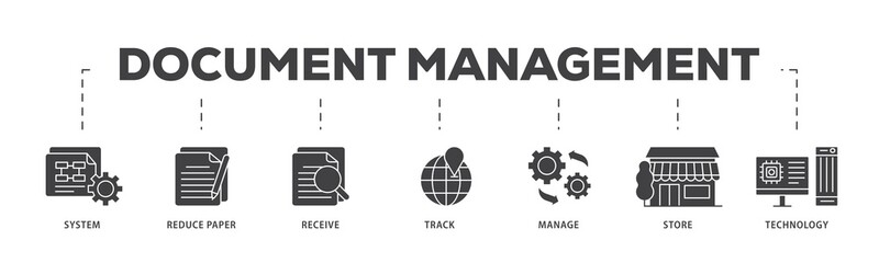 Document management icon infographic illustration concept with icon of system, reduce paper, receive, track, manage, store, cloud and technology icon png and easy to edit 