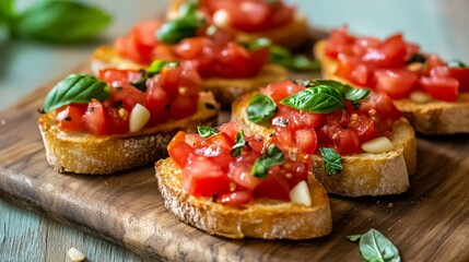Appetizing Italian Bruschetta with Tomatoes, Garlic, and Basil