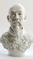 Obraz premium 9. **A lifelike 3D render of a ceramic art portrait depicting a distinguished scholar with intricate facial details, isolated on a white background