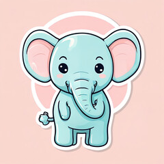 Fototapeta premium Adorable cartoon elephant sticker design on pink background.