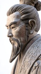 Obraz premium 9. **A lifelike 3D render of a ceramic art portrait depicting a distinguished scholar with intricate facial details, isolated on a white background