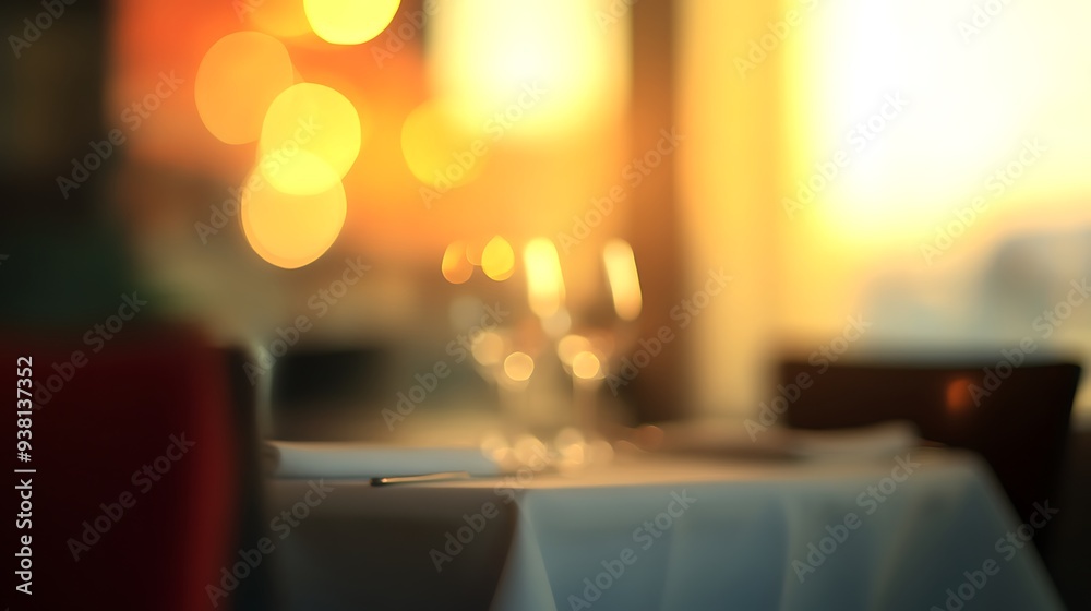 Aufkleber blurred dining area with soft evening light and inviting atmosphere