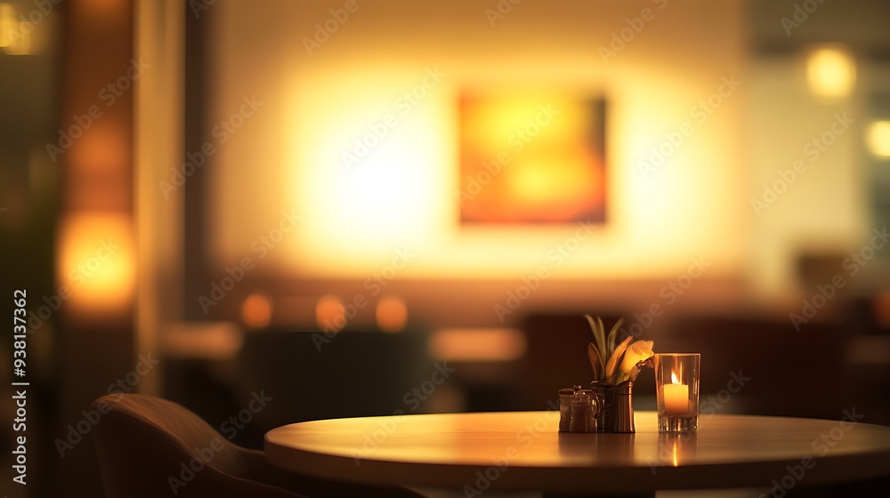 Poster blurred dining area with soft evening light and inviting atmosphere