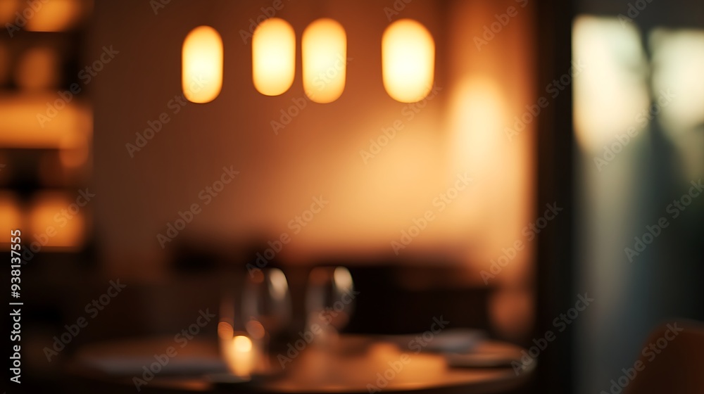 Poster blurred dining area with soft evening light and inviting atmosphere