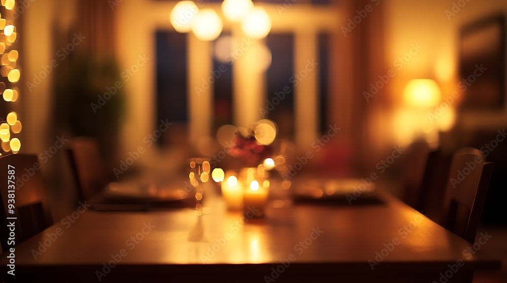Poster blurred dining area with soft evening light and inviting atmosphere