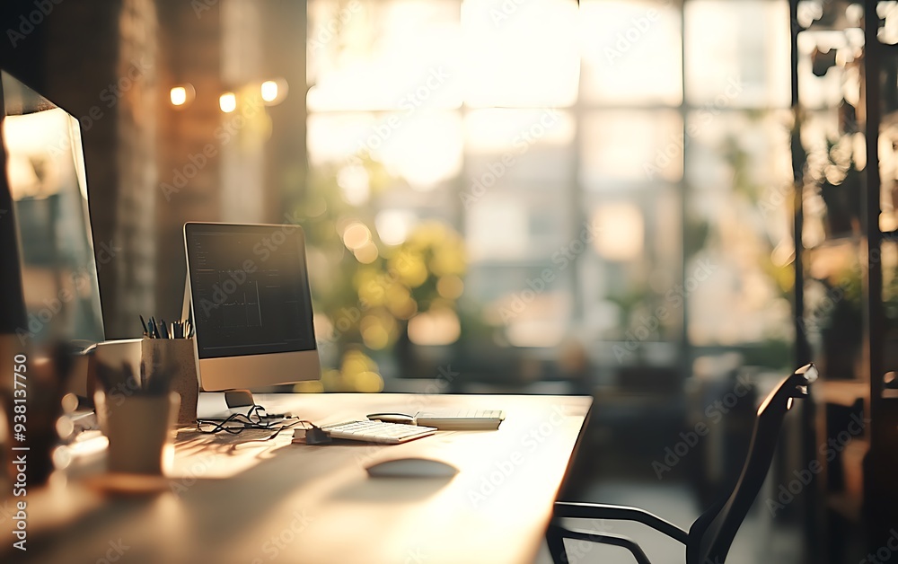Poster blurred workspace with diffused light and professional ambiance