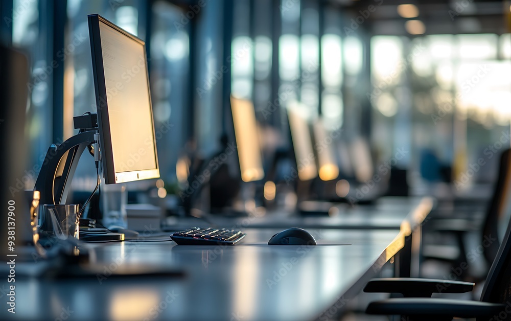 Poster blurred workspace with diffused light and professional ambiance