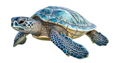 Obraz premium 36. **A lifelike 3D render of a ceramic tile art showcasing a serene turtle with elegant shell patterns, isolated on a white background
