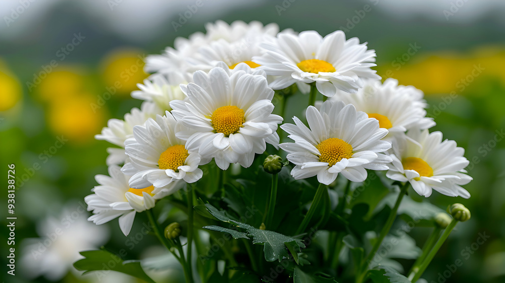 Wall mural Bunch White And Yellow Flowers Field